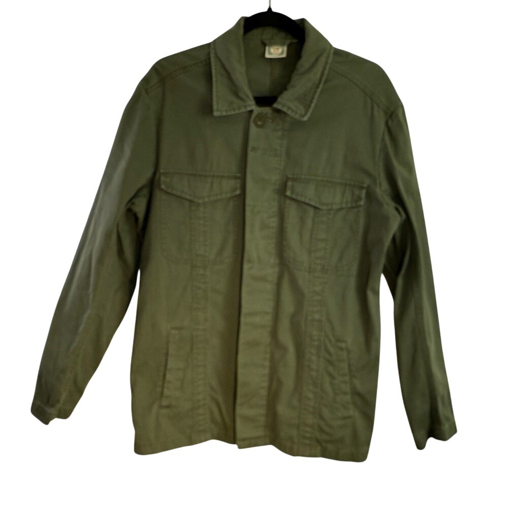 Authentic Stamp 10  Button Down Utility Jacket L/XL Army Green Field Chore Work.